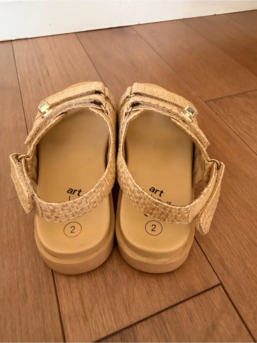 art class Beige Straw-Textured Double Strap platform Sandals